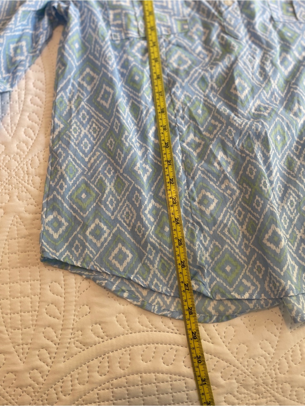 Eden & Olivia Light Blue Geometric V-Neck Tunic with Green Accents - Picture 8 of 14